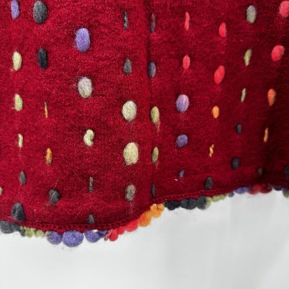 Design Options Cardigan Sweater Womens Large Red Multicolor Art Button Wool - Picture 7 of 15